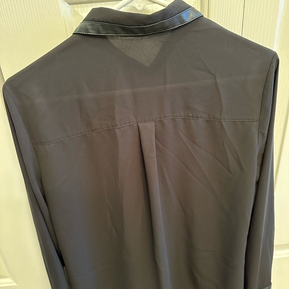 Black Express blouse with faux leather lined collar and sleeves. - Picture 3 of 5